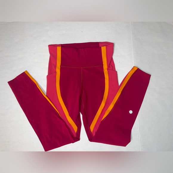 Lululemon Wild Twist 7/8 Compression Leggings - Ruby Red &‎ Fuchsia Pink Size 4 - Picture 2 of 7
